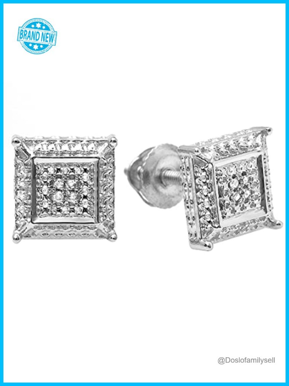 Sterling Silver Diamond Stud Earrings Hip Hop Unisex